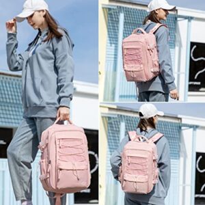 Travel Backpack for Women Men 15.6 Inch Laptop Backpacks with USB Port Carry on Backpack Flight Approved Large Back Pack College Bookbags Outdoor Sports Hiking Rucksack Casual Daypack (Pink,15.6 Inch)