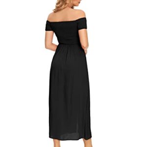 Floerns Women's Boho Floral Print Off Shoulder Split Long A Line Dress A Solid Black XXL