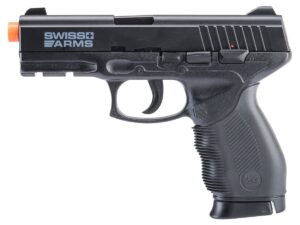 swiss arms 24/7 semi-auto bax system co2 powered airsoft non-blowback pistol with hop-up, 305-395 fps, black (280323)