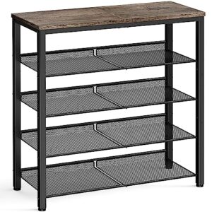 pipishell 5-tier shoe rack for entryway and small spaces with wooden top & metal frames, shoe storage organizer with adjustable storage shelves, pisrb4