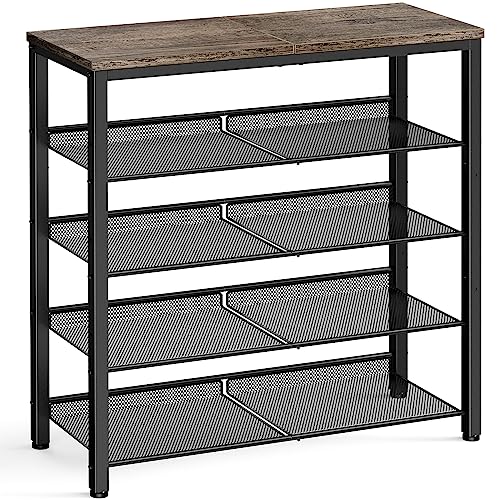 Pipishell 5-Tier Shoe Rack for Entryway and Small Spaces with Wooden Top & Metal Frames, Shoe Storage Organizer with Adjustable Storage Shelves, PISRB4