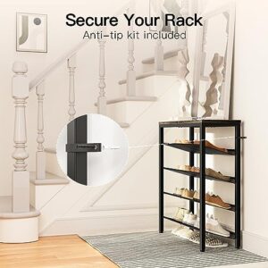 Pipishell 5-Tier Shoe Rack for Entryway and Small Spaces with Wooden Top & Metal Frames, Shoe Storage Organizer with Adjustable Storage Shelves, PISRB4