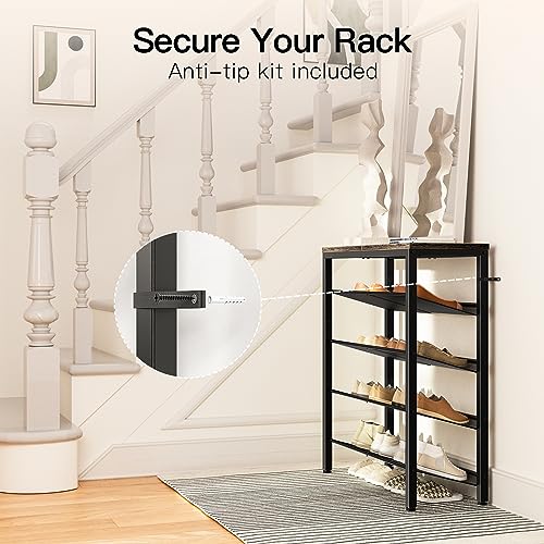 Pipishell 5-Tier Shoe Rack for Entryway and Small Spaces with Wooden Top & Metal Frames, Shoe Storage Organizer with Adjustable Storage Shelves, PISRB4