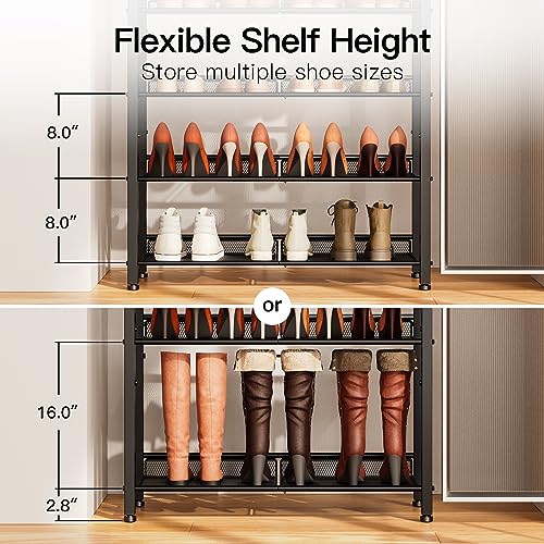 Pipishell 5-Tier Shoe Rack for Entryway and Small Spaces with Wooden Top & Metal Frames, Shoe Storage Organizer with Adjustable Storage Shelves, PISRB4