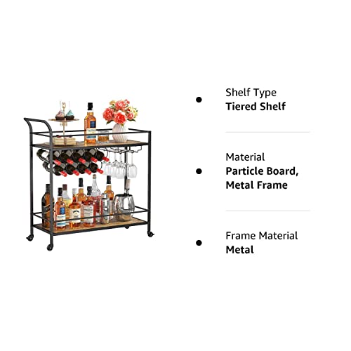 Lifewit Bar Cart, Home Bar Serving Cart, 2 Tier Drink Cart with 9 Wine Bottle Racks, Liquor Beverage Cart for Kitchen Dining Living Room Outdoor, 31.5" x 13" x 34.6", Black