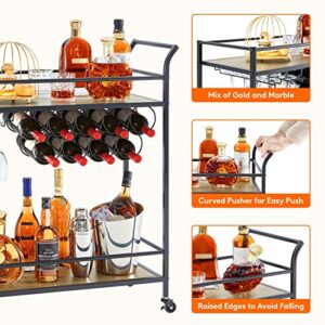 Lifewit Bar Cart, Home Bar Serving Cart, 2 Tier Drink Cart with 9 Wine Bottle Racks, Liquor Beverage Cart for Kitchen Dining Living Room Outdoor, 31.5" x 13" x 34.6", Black