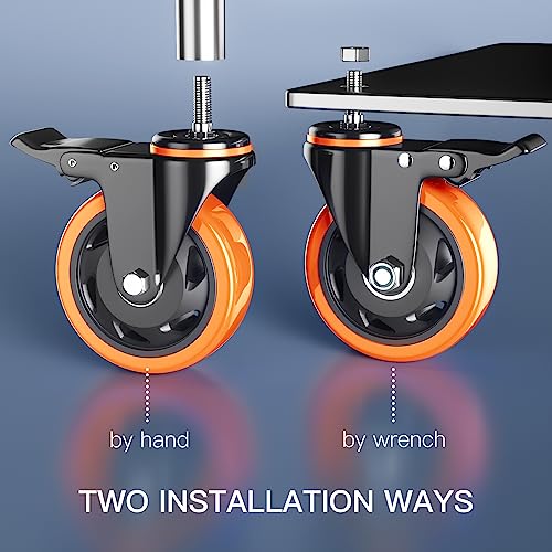 4 Inch Stem Caster Wheels Heavy Duty with Dual Locking 2200Lbs, Threaded Stem Casters 3/8" -16 x 1", Swivel Industrial Casters Set of 4, Wheels for Cart and Furniture