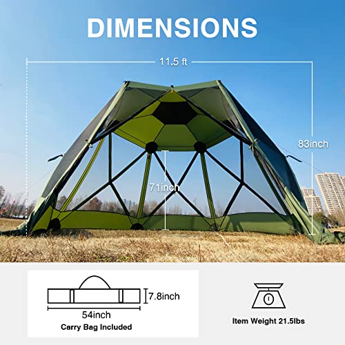 EVER ADVANCED Pop up Screen House Tent for Camping 11.5 x 9.8 ft, Instant Screened Gazebo Canopy with Netting, Portable Shelter Enclosure for Outdoor, Backyard