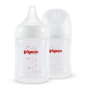 pigeon pp nursing bottle wide neck, streamlined body, natural feel, easy to clean, 5.4 oz(pack of 2), includes 2pcs ss nipples (0m+)