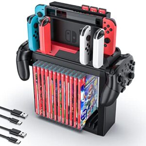switch games storage organizer station with controller charging stand, charging dock compatible with nintendo switch, multifunctional accessories kit storage for joy-con, pro controller, game card