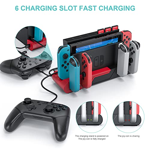 Switch Games Storage Organizer Station with Controller Charging Stand, Charging Dock Compatible with Nintendo Switch, Multifunctional Accessories Kit Storage for Joy-con, Pro Controller, Game Card