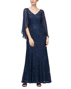 alex evenings women's long a-line dress with draped cowl back, navy, 14