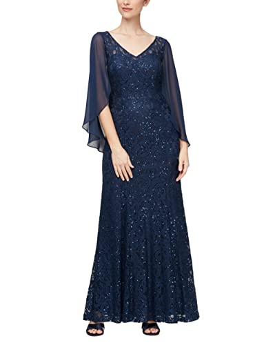 Alex Evenings Women's Long A-Line Dress with Draped Cowl Back, Navy, 14