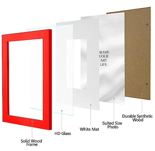 eletecpro 11x14 Picture Frame Made of Solid Wood and HD Glass Colourful Frame Display 8x10 Photo with Mat or 11x14 without Mat Home Decor for Wall and Tabletop Red 1 Pack
