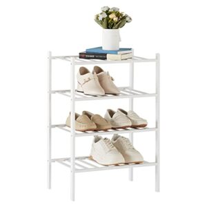 trenect shoe rack for entryway closet 4 tier narrow stackable organizer storage bamboo vertical small shelf free standing 17.7 * 11 * 26.2 inches (white)