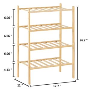 Trenect Shoe Rack for Entryway Closet 4 Tier Narrow Shoe Rack Stackable Organizer Storage Bamboo Shoe Rack Vertical Small Shoe Rack Shelf Free Standing Shoe Racks D11 * W17.7 * H26.2 Inches (Natural)