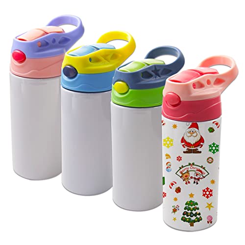 4pcs 12oz Sublimation Blanks Sippy Cup,Sublimation tumblers for Kids,Stainless Steel Insulated Toddler Water Bottle with Leak-Proof Straw Lid and Handle（Four Colors）