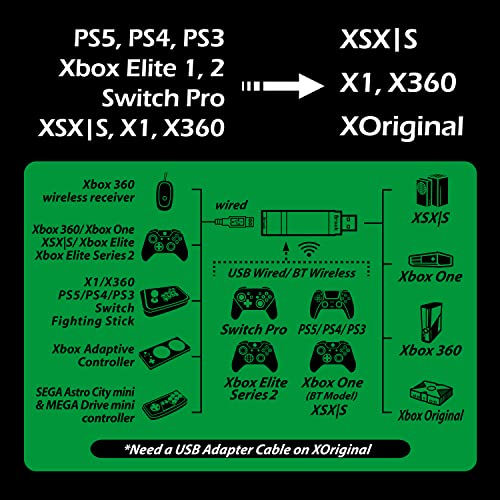 Brook Wingman XB 2 Converter - Wireless Controller Adapter for Xbox Consoles and PC, Supports Remap and Adjustable Turbo