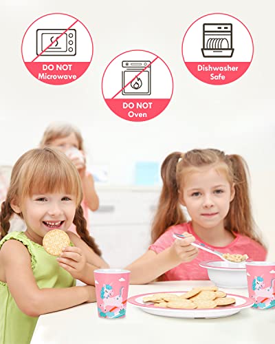 Lehoo Castle Kids Plates and Bowls Sets, 5 Piece Baby Feeding Set - Includes Plate, Bowl, Cup, Fork and Spoon Utensil Flatware, Kids Dinnerware Set for Kids, Toddlers (Unicorn)