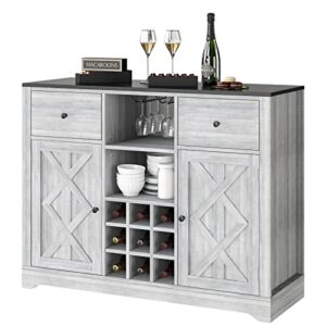 fotosok buffet sideboard bar cabinet with storage, 44.5” farmhouse buffet server bar wine cabinet with removable wine racks, wood coffee bar cabinet cupboard table dining room furniture organizer
