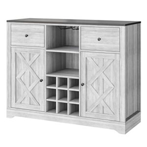 FOTOSOK Buffet Sideboard Bar Cabinet with Storage, 44.5” Farmhouse Buffet Server Bar Wine Cabinet with Removable Wine Racks, Wood Coffee Bar Cabinet Cupboard Table Dining Room Furniture Organizer