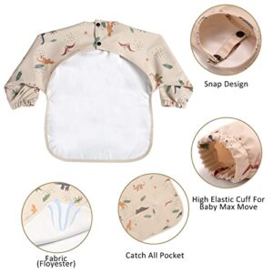 HALAA VAUVA Long Sleeve Baby Bibs for Toddlers, Waterproof, Mess Proof, Coverall, Easy Clean Outfit Baby Smock with Food Catcher Pocket for Feeding, Eating, Washable, Boys Girls Led Weaning Shirt Bib
