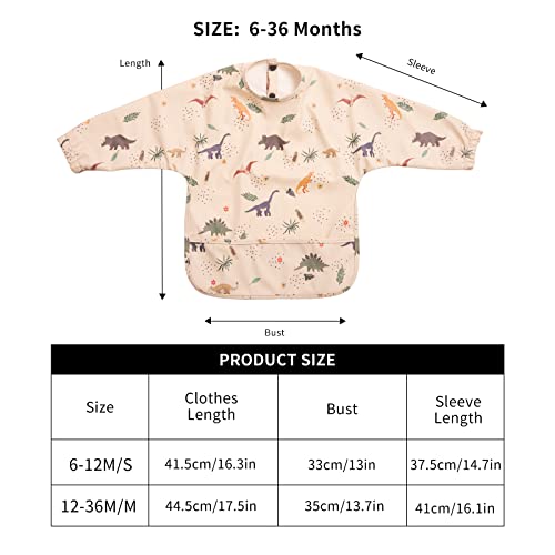 HALAA VAUVA Long Sleeve Baby Bibs for Toddlers, Waterproof, Mess Proof, Coverall, Easy Clean Outfit Baby Smock with Food Catcher Pocket for Feeding, Eating, Washable, Boys Girls Led Weaning Shirt Bib