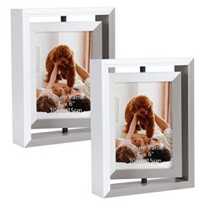 exyglo 2 pack 4x6 picture frames, color contrast rotating photo frame wooden 2 sided frames for vertical or horizontal tabletop display, white+grey