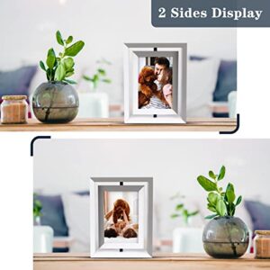 EXYGLO 2 Pack 4x6 Picture Frames, Color Contrast Rotating Photo Frame Wooden 2 Sided Frames for Vertical or Horizontal Tabletop Display, White+Grey