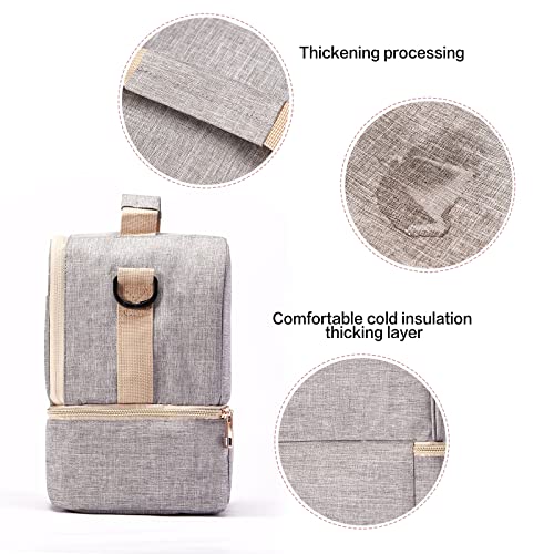 Breast Pump Bag Cooler Compartment for Breast Pump - Cooler and Moistureproof Bag Double Layer for Mother Breast Milk Pump Lunch Bag Outdoor Working (Grey)