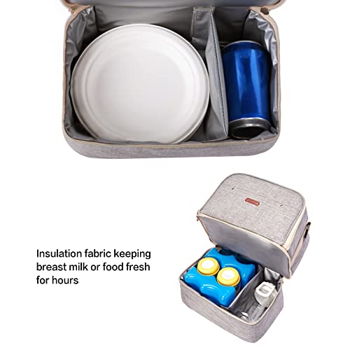 Breast Pump Bag Cooler Compartment for Breast Pump - Cooler and Moistureproof Bag Double Layer for Mother Breast Milk Pump Lunch Bag Outdoor Working (Grey)