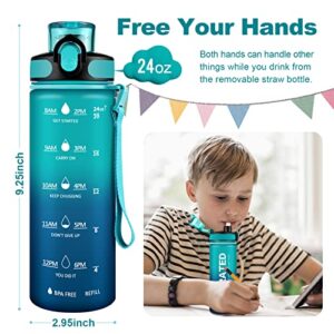 MYFOREST 24 oz Water Bottle with Time Marker & Straw, Leakproof Motivational Drinking Bottles with Removable Carrying Strap, BPA Free Tritan Frosted Bottle for Sports, Office, School and Home