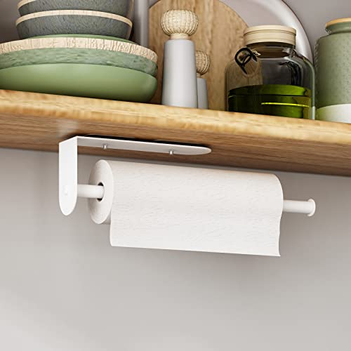 Paper Towel Holders,Paper Towels Rolls - for Kitchen,Paper Towels Bulk- Self-Adhesive Under Cabinet,Both Available in Adhesive and Screws,Stainless Steel Paper Towel Holder-White