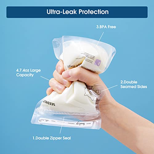 SEEDNUR Disposable Breastmilk Storage Bags Breastmilk Storaging Containers 7.8oz Nursing Bags 100 Counts