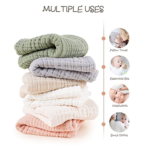 Konssy Muslin Baby Burp Cloths Sets for Unisex- 6 Pack Large 100% Cotton Burping Clothes for Newborn，Baby Girls and Boys