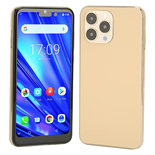 IP14 Pro 6.1 Inch Ultrathin Smartphone, 4GB RAM 32GB ROM Dual Card Dual Standby Cellphone for Android 10.1, Face Recognition Mobile Phone for Daily Life(Gold)