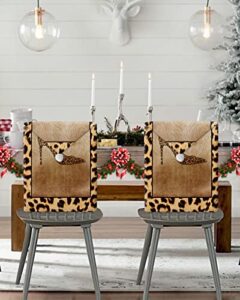leopard print christmas chair covers santa claus hat dining chair slipcover xmas chair back covers set of 8 banquet party holiday festival hotel wedding decor, brown animal texture high heels