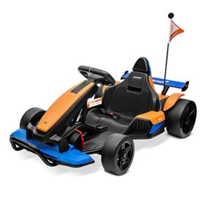 kidzone 24v battery powered ride on toy licensed mclaren mcl35 (f1) electric race pedal go kart with 2 speeds, sound system, led light & racing flag, for ages 6 and older