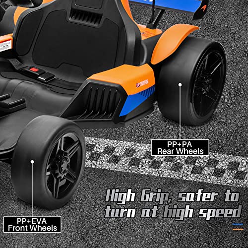 Kidzone 24V Battery Powered Ride On Toy Licensed McLaren MCL35 (F1) Electric Race Pedal Go Kart with 2 Speeds, Sound System, LED Light & Racing Flag, for Ages 6 and Older