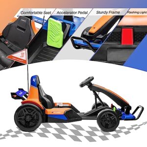 Kidzone 24V Battery Powered Ride On Toy Licensed McLaren MCL35 (F1) Electric Race Pedal Go Kart with 2 Speeds, Sound System, LED Light & Racing Flag, for Ages 6 and Older