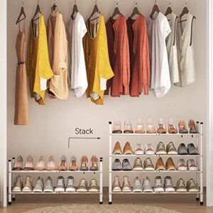 TZAMLI 2-Tier Stackable Closet Shoe Rack Organizer, Expandable and Adjustable Metal Shoes Shelf Storage Small Shoe Rack for Entryway Dorm, White