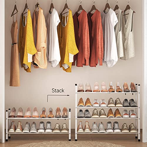 TZAMLI 2-Tier Stackable Closet Shoe Rack Organizer, Expandable and Adjustable Metal Shoes Shelf Storage Small Shoe Rack for Entryway Dorm, White