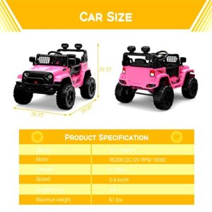 Hetoy Ride on Truck Car 12V Kids Electric Vehicles with Remote Control Spring Suspension, LED Lights, Bluetooth, 2 Speeds