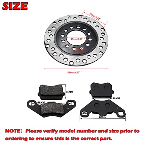 PRO BAT 158mm/6.22" Rear Front Brake Disk Rotor+Brake Pad for 50cc 70cc 90cc 110cc 125cc Chinese Quad Taotao Boulder B1 Coolster 3050HD ATV Kids Four Wheeler