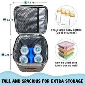 Breastmilk Storage Bag - Insulated Lunch Bag - Cooler Bag - Baby Bottle Bag - Daycare Bag - Travel Breast Milk Cooler Tote - Cooler Lunch Box - Six 4 Oz. or Four 9 Oz. Bottles – Grey