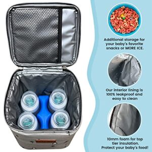 Breastmilk Storage Bag - Insulated Lunch Bag - Cooler Bag - Baby Bottle Bag - Daycare Bag - Travel Breast Milk Cooler Tote - Cooler Lunch Box - Six 4 Oz. or Four 9 Oz. Bottles – Grey