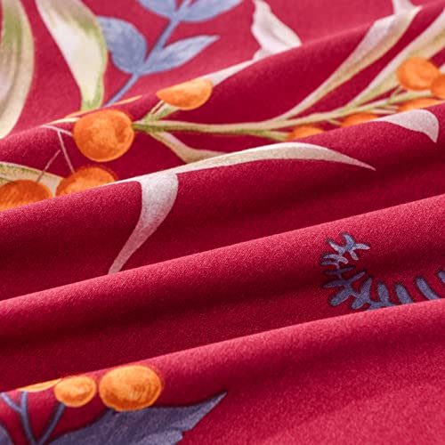 YFISAN Floral Duvet Cover Set King Red Flower Comforter Cover Set King 104"x90" Burgundy Lightweight Soft 3 Pieces Breathable Bedding Set (No Comforter Included，Rwd Flower, King)