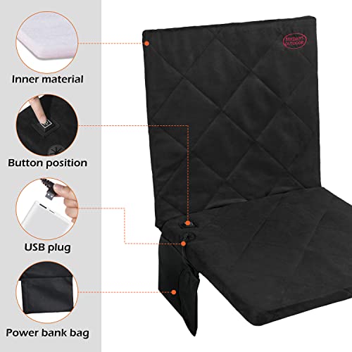 Portable Heated Seat Cushion, 3 Mode Adjustable Thin Heat Heating Cushion, 【No Power Bank】USB Power Heated Foldable Back Chair Pad, Memory Foam Heated Seat Pad for Indoor, Outdoor, Sports, Beach