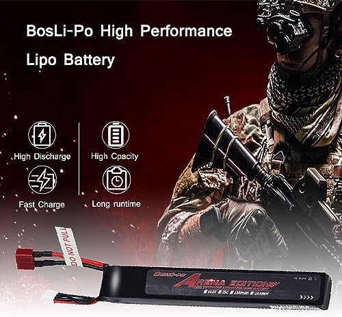 BosLi-Po 11.1V Airsoft Battery 1300mAh 2S 25C Rechargeable High Capacity LiPo Battery with T Plug Connector for Airsoft Guns