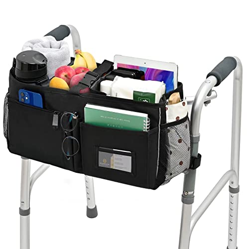 Walker Basket Walker Accessories Bag for Seniors Walker Tray for Folding Walker,Walker Storage Pouch with Dividers & Fastener Straps,Not Fit Rollator Walker,Bag Only